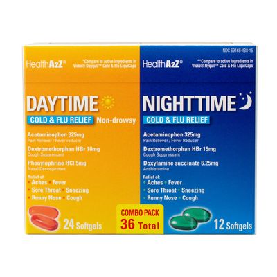HealthA2Z Daytime and Nighttime | Cold & Flu Medicine | Powerful Multi-Symptom Daytime and Nighttime Relief (24 Daytime & 12 Nighttime Softgels) (Daytime & Nighttime Combo (36 Count Pack of 1))