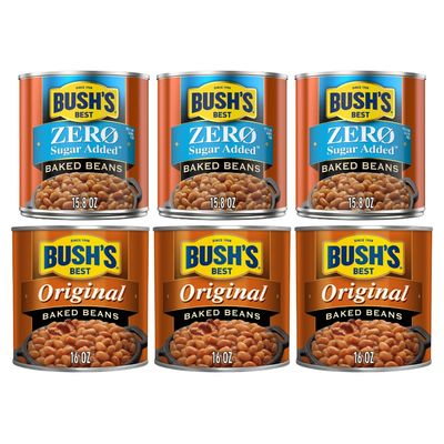 Bushs Best Baked Beans Variety Pack, Zero Sugar & Original, 16 oz Cans (Pack of 6)