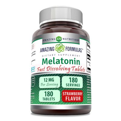 Amazing Formulas Melatonin Fast Dissolving 12 Mg per Serving 180 Tablets Supplement | Strawberry Flavor | Non-GMO | Gluten-Free | Made in USA
