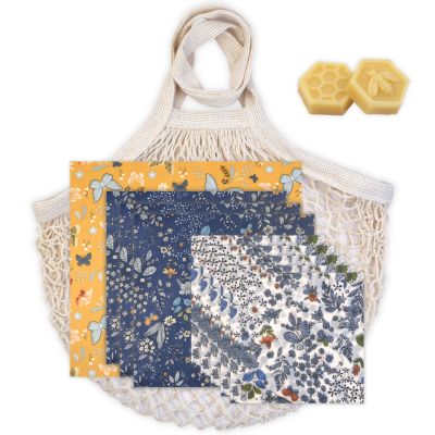 BYTTME Reusable Beeswax Wrap - 9 Pack Beeswax Wraps for Food, Eco-Friendly Beeswax Food Wraps, Bread Sandwich Wrapper - Reusable Food Storage Wrap Set with Flower Butterfly+Mesh Bag