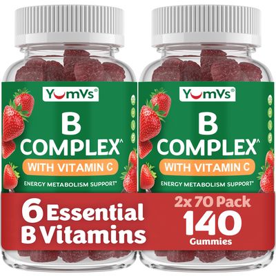 B Complex Gummies with Vitamin C  Great Tasting 1 a Day Energy & Nervous System Support for Adults  Vegan, Kosher, Non-GMO Vitamin B Complex Gummies with B12, B6, & Folic Acid  70 Count (2 Pack)