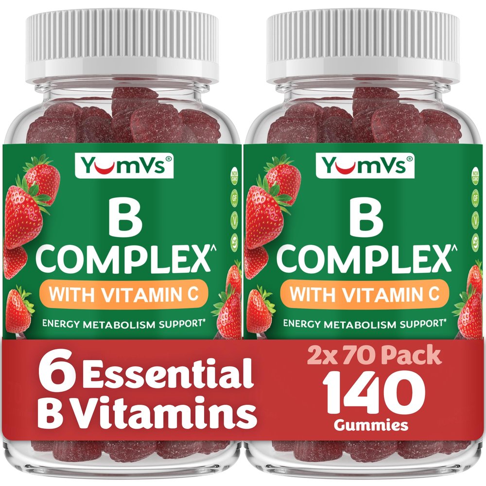 B Complex Gummies with Vitamin C  Great Tasting 1 a Day Energy & Nervous System Support for Adults  Vegan, Kosher, Non-GMO Vitamin B Complex Gummies with B12, B6, & Folic Acid  70 Count (2 Pack)