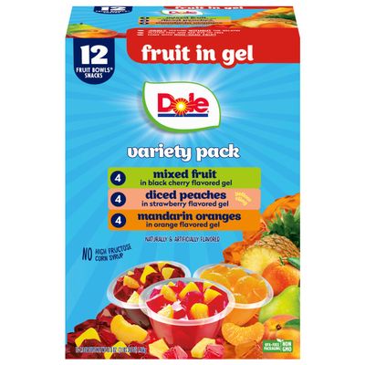 Dole Diced Peaches, Mandarin Oranges, and Mixed Fruit in Gel Variety Pack - Dole Fruit Bowls Snacks - 4.3 oz Fruit Bowls - 12 Pack