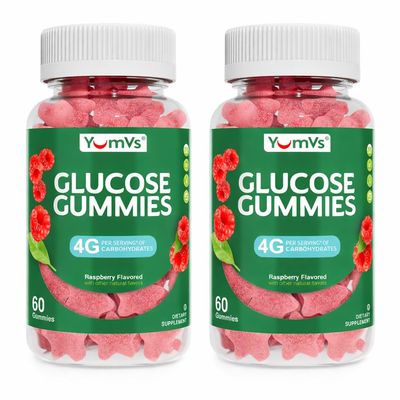 YUM-V'S Glucose Gummies  Fast Acting Glucose Chewable Gummies  Great Tasting  Gluten Free, Vegan, Non-GMO  Berry Natural Flavor  60 Chewable Gummy for Adults & Kids (Pack of 2)