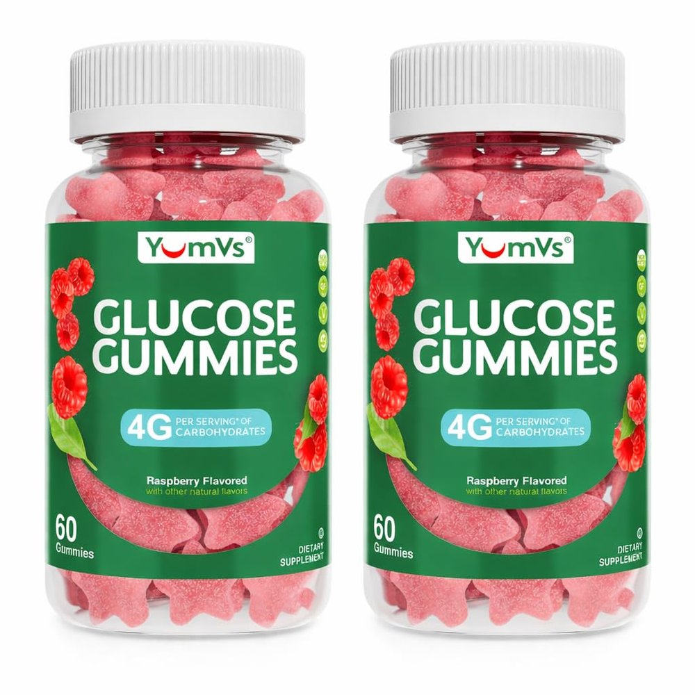 YUM-V'S Glucose Gummies Fast Acting Glucose Chewable Gummies Great Tasting Gluten Free, Vegan, Non-GMO Berry Natural Flavor 60 Chewable Gummy for Adults & Kids (Pack of 2)