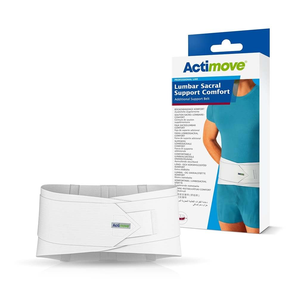Actimove Professional Lumbar Sacral Support Comfort with Additional Support Belt 10" | Lower Back Support Belt Sacral Support, for Post-Op Care, Herniated Disc, Scoliosis Back Pain Relief | White - Choose Your Size