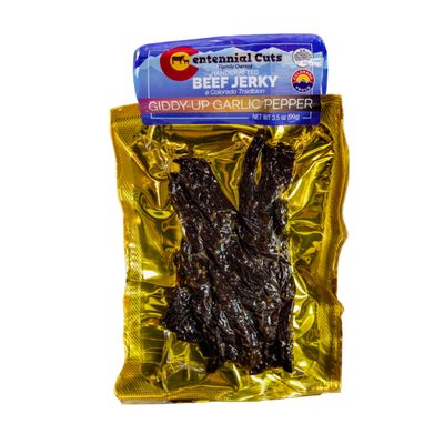 Centennial Cuts - Giddy-Up Garlic Pepper Beef Jerky - 3.5 oz, Family Owned, Protein Snack
