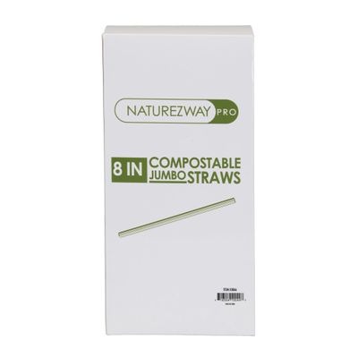 NatureZway Pro (3,000 Pack) Jumbo Straws (8") Individually Wrapped - Restaurant Grade - Plant-Based - Compostable - Eco-Friendly Sipping Solution for Bars, Restaurants, and Cafes