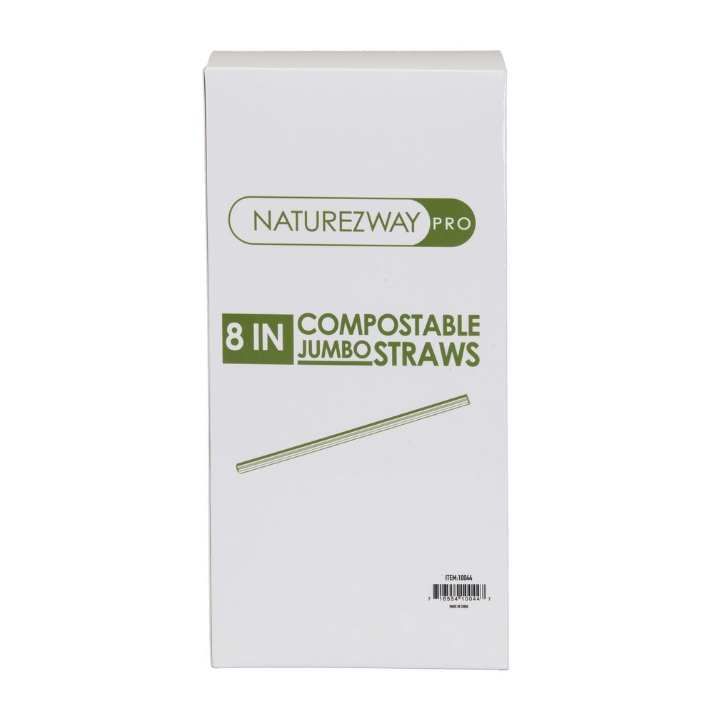 NatureZway Pro (3,000 Pack) Jumbo Straws (8") Individually Wrapped - Restaurant Grade - Plant-Based - Compostable - Eco-Friendly Sipping Solution for Bars, Restaurants, and Cafes