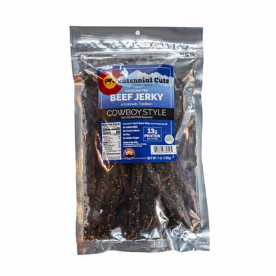 Centennial Cuts Beef Jerky Cowboy Style - High Protein, Zero Sugar & Zero Carbs, Made from 3 Simple Ingredients 7 oz Snack