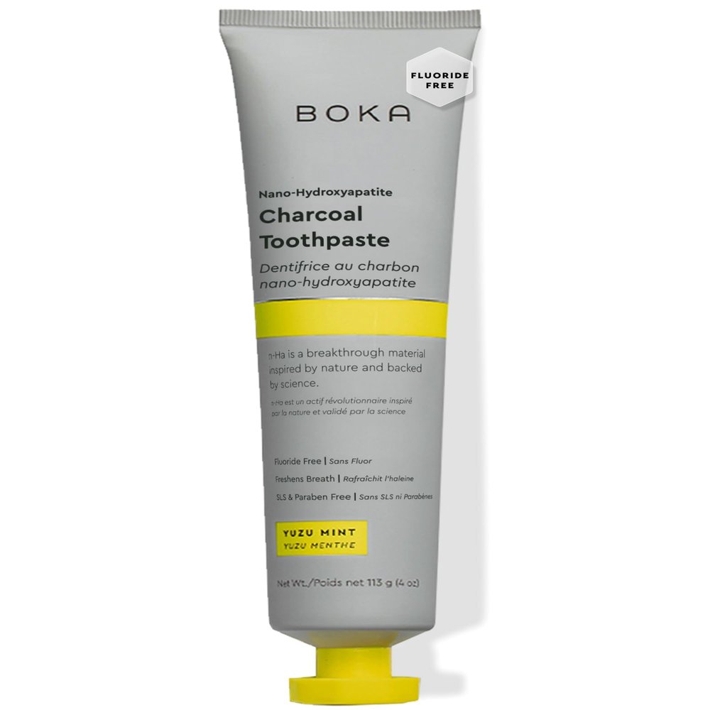 Boka Fluoride Free Toothpaste, Nano Hydroxyapatite Toothpaste, Appropriate for Sensitive Teeth - for Adult, Kids Oral Care - Charcoal Yuzu Mint Flavor, 4 Fl Oz 1Pk US Manufactured