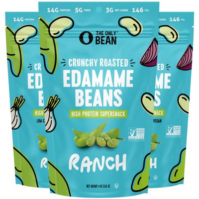 The Only Bean Edamame Dry Roasted Low Carb Snacks (Ranch), Vegan Gluten Free Snacks, Healthy Snacks for Kids and Adults, High Protein Snacks, Keto Snacks, Diabetic Snacks, 4oz (Pack of 3)