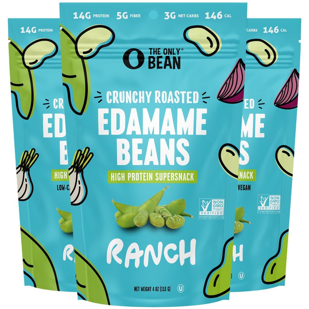The Only Bean Edamame Dry Roasted Low Carb Snacks (Ranch), Vegan Gluten Free Snacks, Healthy Snacks for Kids and Adults, High Protein Snacks, Keto Snacks, Diabetic Snacks, 4oz (Pack of 3)