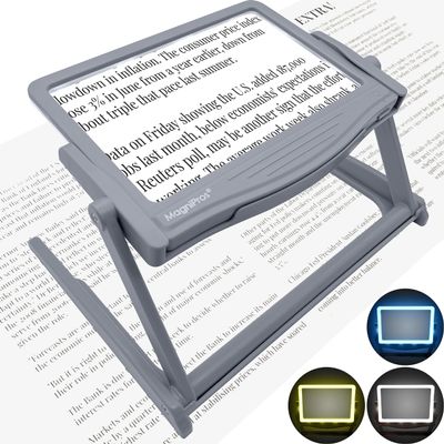MAGNIPROS Patented 5X Large LED Page Magnifier with Detachable Stand | Eye Caring 3 Color Light Modes & Anti-Glare Lens to Reduce Eye Strain-Ideal for Reading Fine Print, Crafting, Low Vision Seniors