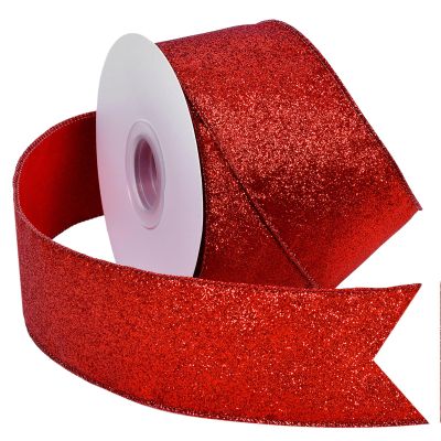 YAMA Red Glitter Wired Ribbon, 2-1/2 inch x 20 Yards, Red Christmas Wired Ribbon for Christmas Tree, Gift Wrapping, Wreath, Crafts, Bow Making and Party Decoration