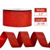 YAMA Red Glitter Wired Ribbon, 2-1/2 inch x 20 Yards, Red Christmas Wired Ribbon for Christmas Tree, Gift Wrapping, Wreath, Crafts, Bow Making and Party Decoration view 2