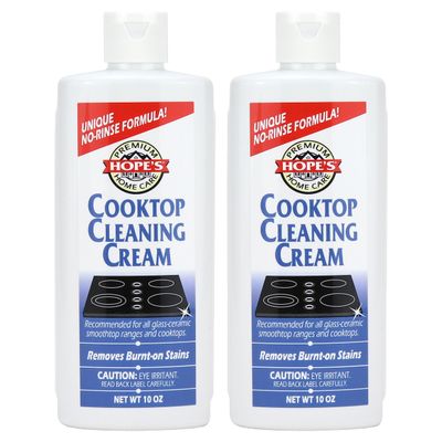HOPE'S Cooktop Cleaning Cream, Fast Acting, No-Rinse Cooktop Cleaner for Glass Top Stoves, Polishes and Removes Burnt-on Stains Easily on Glass Ceramic Cooktops, 8 Fl Oz, Pack of 2