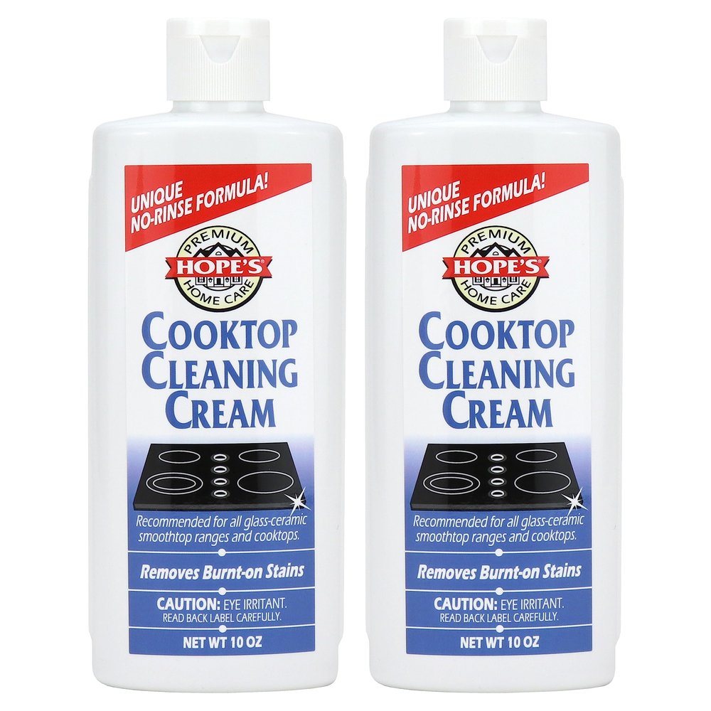 HOPE'S Cooktop Cleaning Cream, Fast Acting, No-Rinse Cooktop Cleaner for Glass Top Stoves, Polishes and Removes Burnt-on Stains Easily on Glass Ceramic Cooktops, 8 Fl Oz, Pack of 2