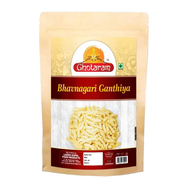 Ghotaram Ancient Gurjarabhumi Bhavnagar Gathiya Namkeen Snack Made in Healthy Groundnut Oil, Teatime Non-Spicy Ganthiya Namkeen Nashta, All Age Groups Favourite Savoury Snack-250 * 1Pack