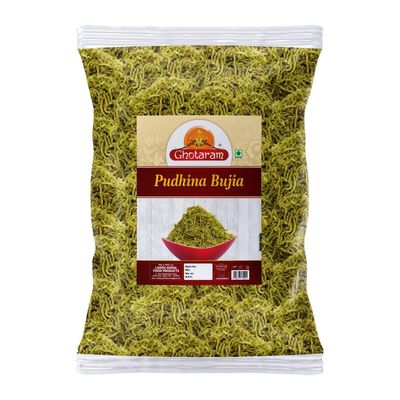 Ghotaram Kufri Sindhuri Aloo Pudina Mint Bhujiya Bhujia, Podina Bhujia Bhujiya Namkeen Snack, Travel Friendly Tea Time Breakfast Healthy Namkeen Snack Anytime Savoury Snack-250 * 1Pack