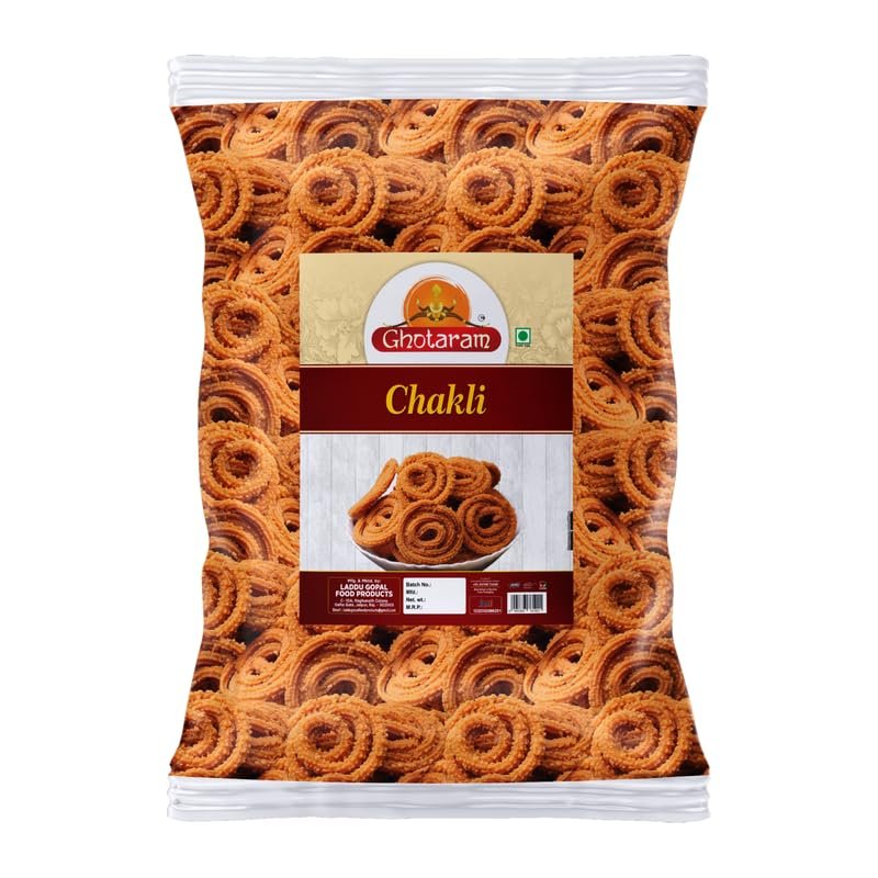 Ghotaram Organic Chakli Chakoli Murukku Snack, Butter Chakri Delicious Namkeen and Snacks, Ready to Eat Snacks, Cholesterol Free, No Trans Fats, No Preservatives, Chai Tea Chakli-250 * 1Pack