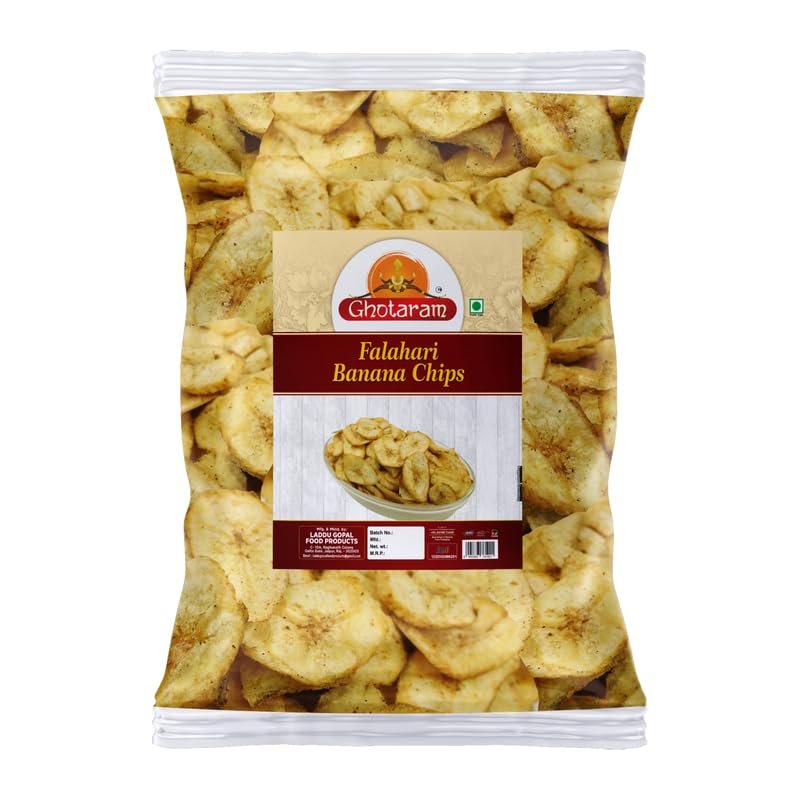 Ghotaram Marwari Falhari Banana Chips Banana wafers, Aslee Marwar Makers Ki Kela Kella Banana Chips Made In Ground Nut Oil With Goodness Of Malabar Black Pepper And Pink Salt-350g*1Pack