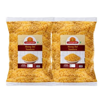 Ghotaram Moong Dal Snacks Namkeen Salty Mung Snacks Tea Time Snacks, Plain Moong Mung Dal Namkeen Snack, Bachcho Ka Favourite Healthy Snack, Made with Healthy Ground Nut Oil-150g*2Pack