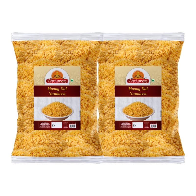 Ghotaram Moong Dal Snacks Namkeen Salty Mung Snacks Tea Time Snacks, Plain Moong Mung Dal Namkeen Snack, Bachcho Ka Favourite Healthy Snack, Made with Healthy Ground Nut Oil-150g*2Pack