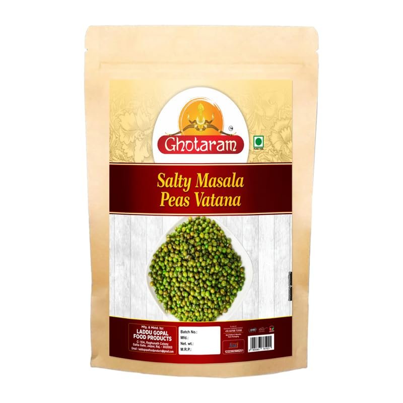 Ghotaram Spicy Green Masala Peas Namkeen Snacks, Masala Matar, Sing Hara Matar Green Salty Masala Peas Vatana, Crunchy Roasted Green Peas, No Artificial Flavour-250 * 1Pack