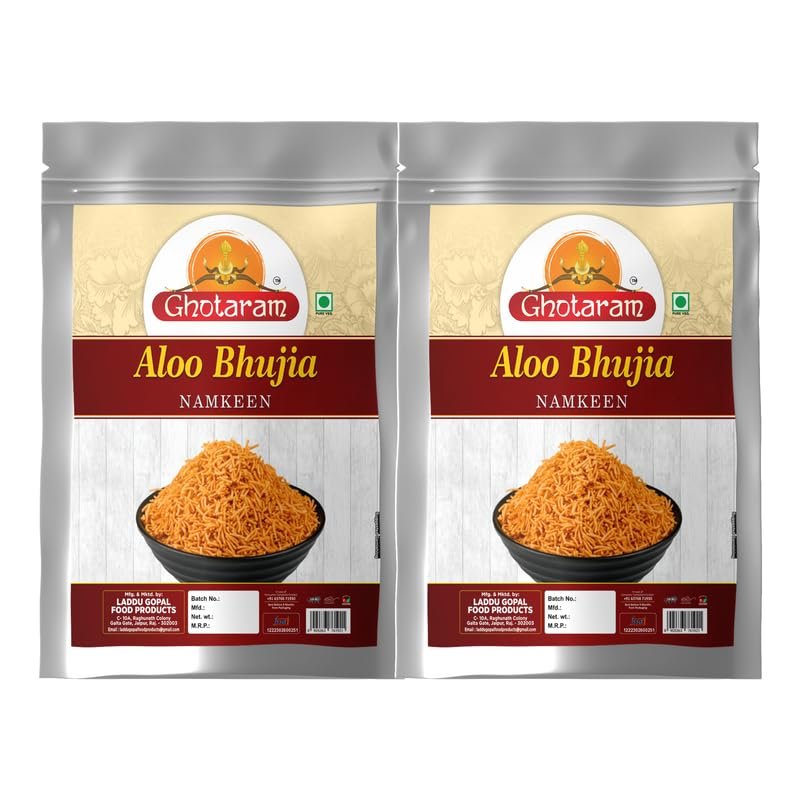 Ghotaram Marwar Rajapuri Aloo Bhujiya Bhujia, Aloo bhjiya Bhujia Bhujiya Namkeen Snack, Thakkali Flavour Festive Season Crunchy Snack Alu BHUJIYA BHUJIA Namkeen Savoury Snack-150g*2Pack