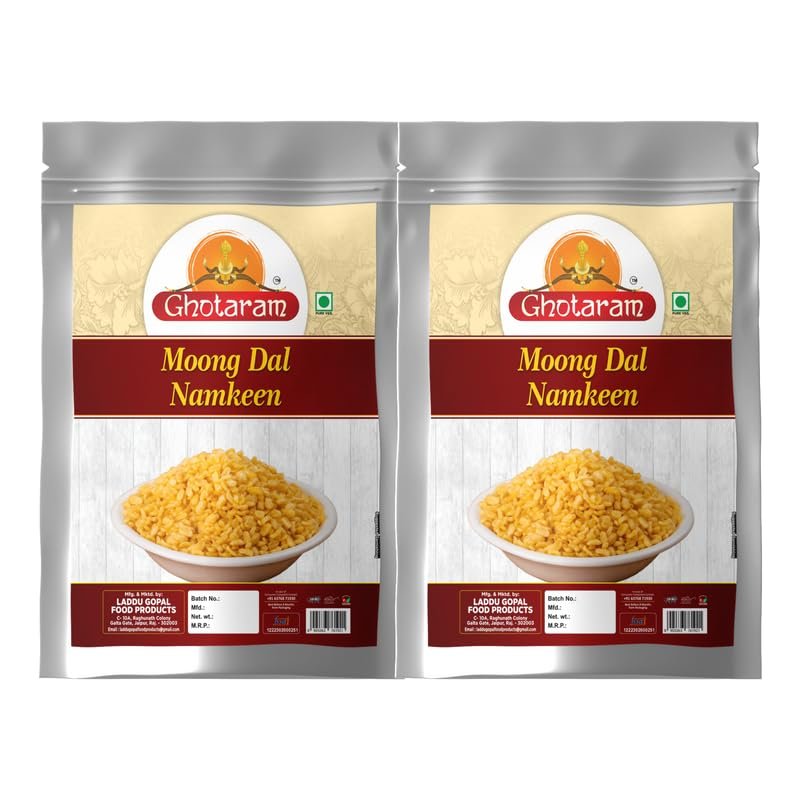 Ghotaram Daryaganj Special Organic Salted Moong Dal Namkeen, Salty Moong Dal, Organic Namkeen, Fried in Cold Pressed Groundnut Oil, Healthy Indian Snacks, No Preservatives-150g*2Pack
