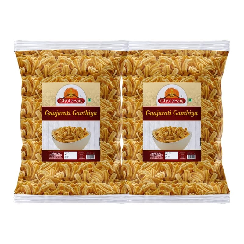 Ghotaram Kutch Mandvi Gujarati Makhania Gathia Famous Gujarati Gathiya Snack Organic Namkeen, SPECIAL BESAN GATHIYA AJWAIN BESAN STICKS, GUJARATI FARSAN Healthy Indian Snacks-150g*2Pack