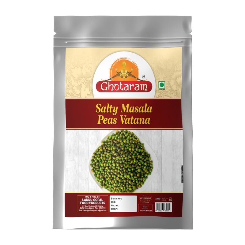Ghotaram Bombay Roasted Fried Spicy Green Peas, Chatpata Matar, Namkeen Peas, Namkeen Chatpata Matar, Roasted Peas Spicy Munching Crunchy Matar Namkeen Savoury Snack-300g*1Pack