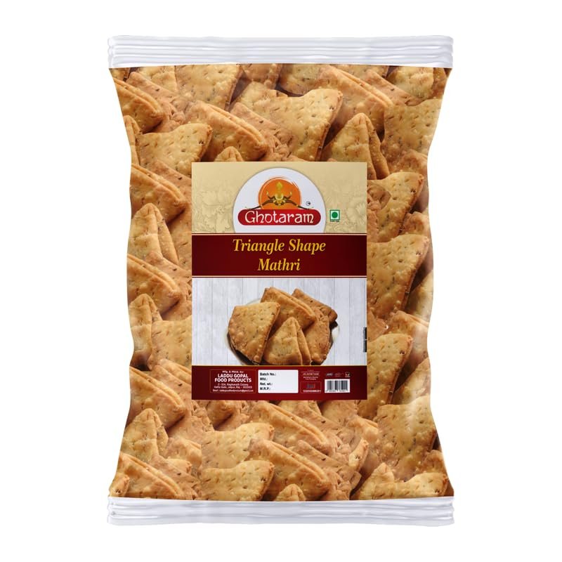 Ghotaram Bumbai Nagariya Homemade Ajwain Namkeen Mathi, Indian Masala Crispy Khasta Matthi, Healthy and Hygienic Snacks, Delightful Ready to Eat Mathri, Dahi Papdi Mathri-250 * 1Pack