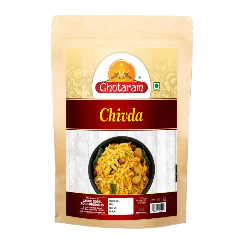 Ghotaram Muhiyabad Chiwda Chivda Indian Namkin Snacks, Namkeen Cornflakes Poha Mix Chiwda Namken, Lite Diet Cornflakes Poha Pauwa Peanut Mix Chivra Chivda, HEALTHY SNACKS-300g*1Pack