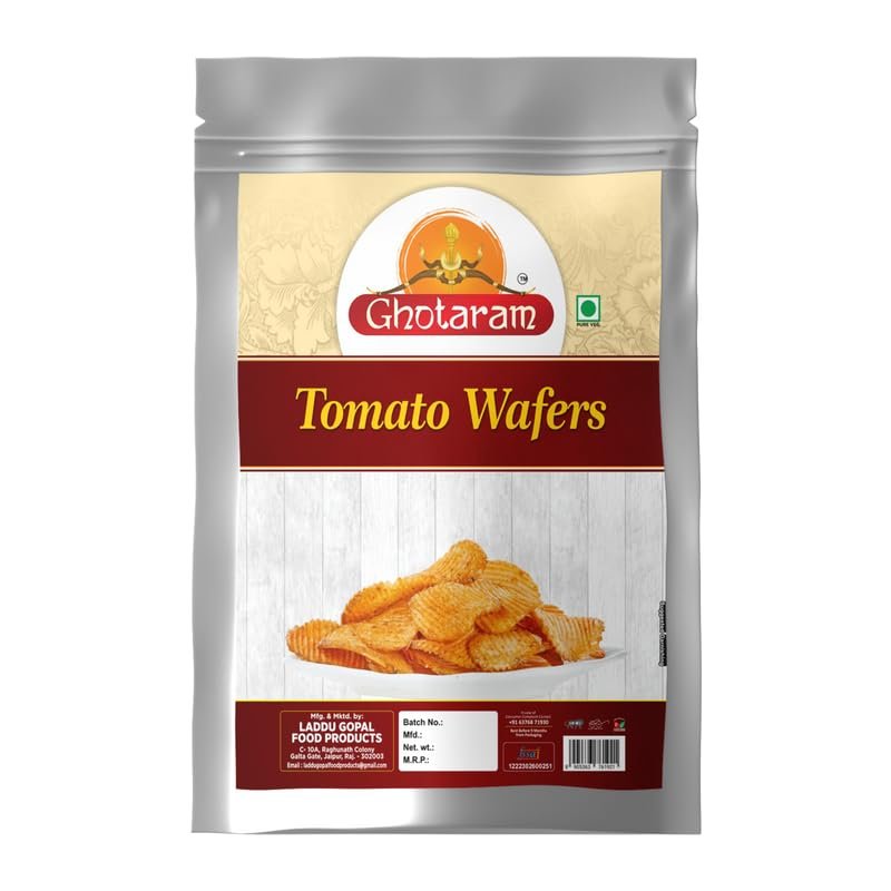 Ghotaram Kerala TANGY TOMATO CHIPS WAFERS Natural, No Added Preservatives, GMO Free, No Artificial Flavour Fried Potato Chips Wafers Traditional Indian Snacks Namkeen-300g*1Pack