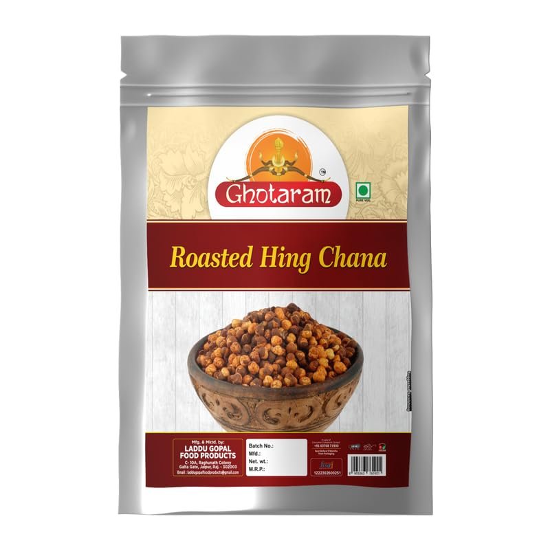 Ghotaram Organic Roasted Chana- Salted, High Protein and Fibre Diet Snacks, Chatpata Masala Roasted Bhuna Hing Jeera Flavoured Namkeen Chana Oil-free ready to eat Hing Chana-350g*1Pack