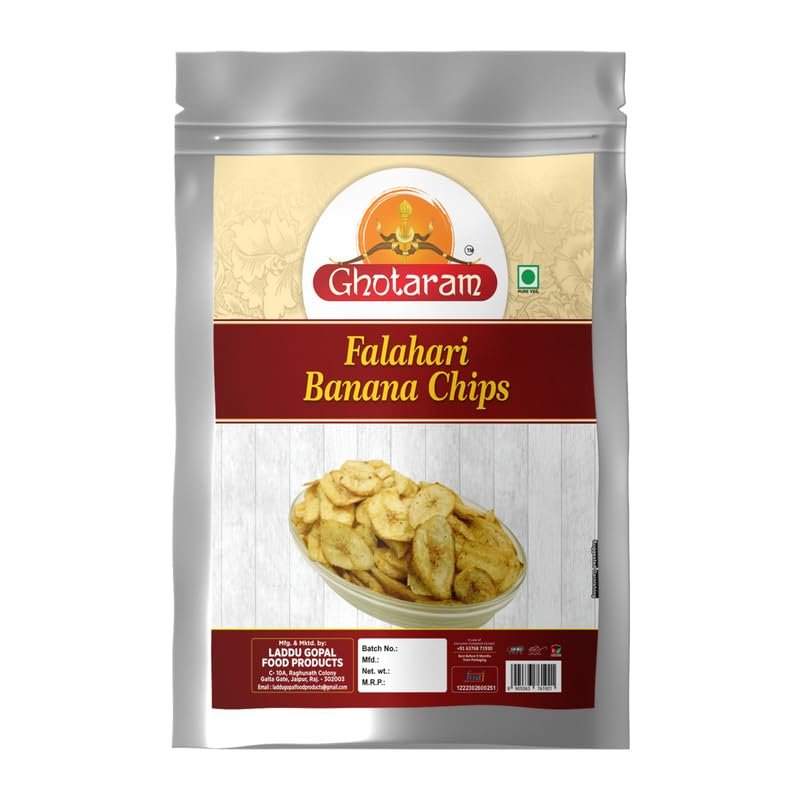 Ghotaram Mysore Vazha Pazham Banana Kella Kela Chips wafers Namkeen Snack, Fast Falahari Farali Falhari Banana Chips Tasty Yummy Snack Healthy Snack Made In Ground Nut Oil-250 * 1Pack