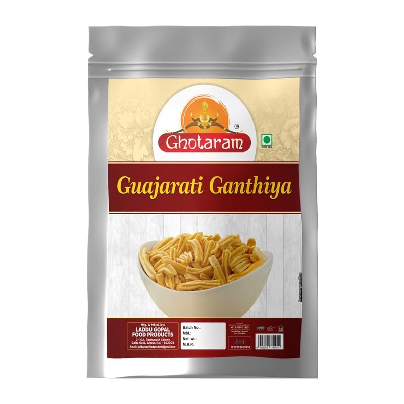 Ghotaram Virakshetra Gujarati Makhania Gathia, Special Besan Ajwain Sticks, Made In Groundnut Oil Anytime Healthy Snack, No Added Artificial Flavouring, Party Snack-350g*1Pack