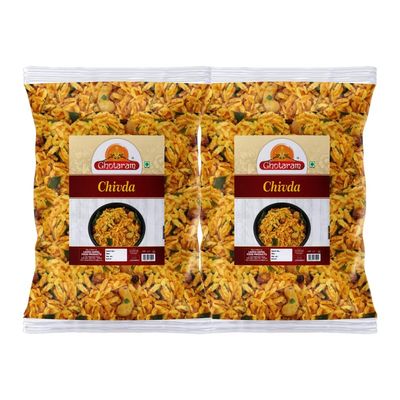 Ghotaram Dryfruit Mix Diet Cornflakes Poha Mix Chiwda Chivda Namkeen, Healthy Crispy Poha Cornflakes Almond Cashew Peanut Mix Chivda with Sev, Diwali Rakhi Snack and Namkeen-150g*2Pack