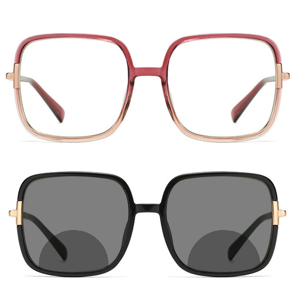 helena Oversized TR90 Square Photochromic Bifocal Reading Glasses for Women Fashion Computer Readers Female (black+pink, 3, multiplier_x)