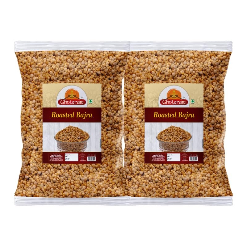 Ghotaram Diabetic Friendly Roasted Bajra Pearls, Diet Namkeen & Snacks High in Protein, Roasted Bajra Puff Masala Evening Tea Time Roasted Snack, Bajra Masala Roasted Namkeens-150g*2Pack