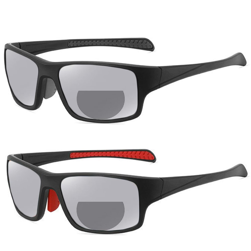 2PCS Transition Photochromic Bifocal Reading Glasses work Men Women Sports Presbyopia sunglasses UV400 (2PCS-red&black, 2.25, multiplier_x)
