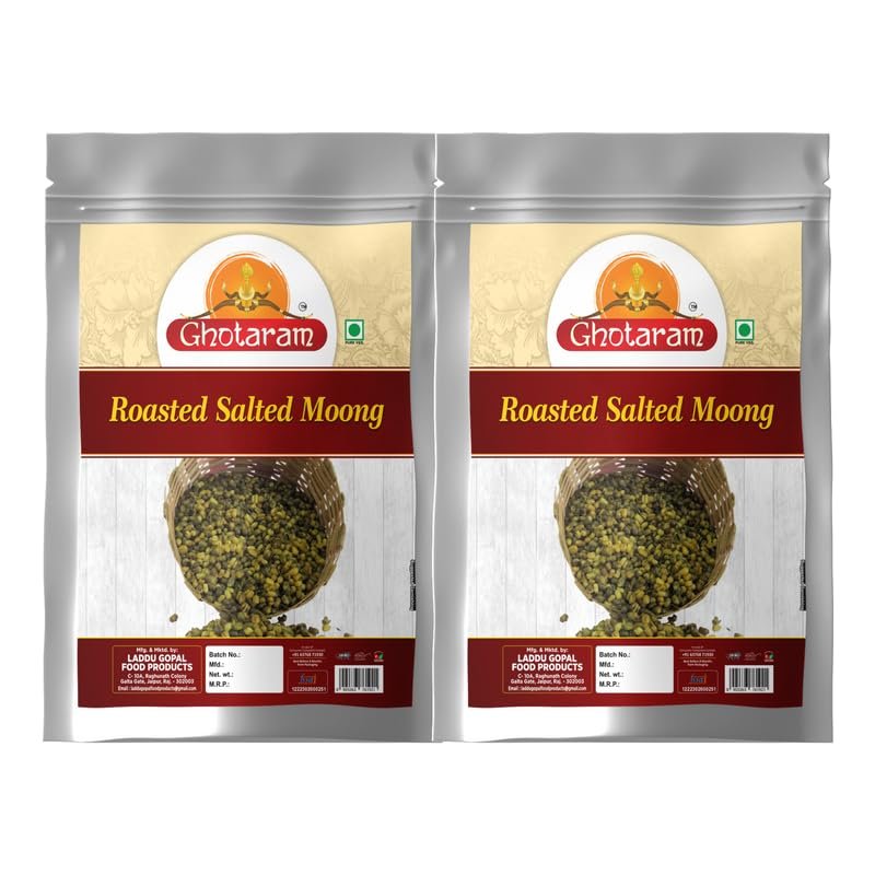 Ghotaram Marwari Roasted Green Moong Namkeen Snack, Roasted Healthy Mung Bean Namkeen Snack, Rich in Protein, Ready to Eat Party Savoury Snack Healthy Diet Namkeen Snack-150g*2Pack