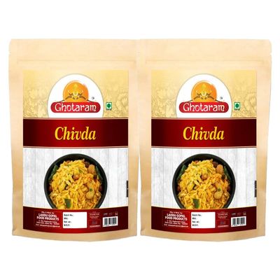 Ghotaram Muhiyabad Chiwda Chivda Indian Namkin Snacks, Namkeen Cornflakes Poha Mix Chiwda Namken, Lite Diet Cornflakes Poha Pauwa Peanut Mix Chivra Chivda, HEALTHY SNACKS-150g*2Pack