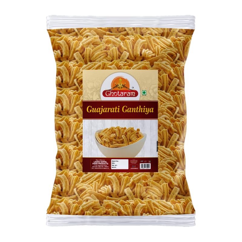 Ghotaram Kutch Mandvi Gujarati Makhania Gathia Famous Gujarati Gathiya Snack Organic Namkeen, SPECIAL BESAN GATHIYA AJWAIN BESAN STICKS, GUJARATI FARSAN Healthy Indian Snacks-250 * 1Pack