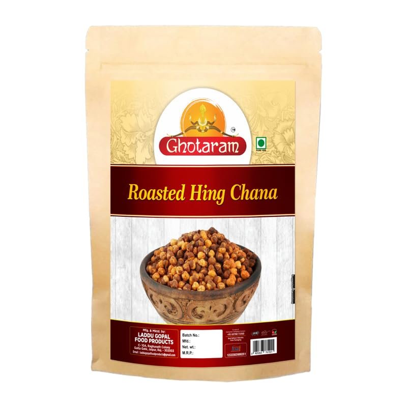 Ghotaram Gluten Free Roasted Hing Jeera Chana High Protein Snack, Vegan snack, Healthy Namkeen, Roasted Namkeen Snack Hing Chana Ready to Eat Tasty Lightly Spicy Low GI Namkeen-350g*1Pack