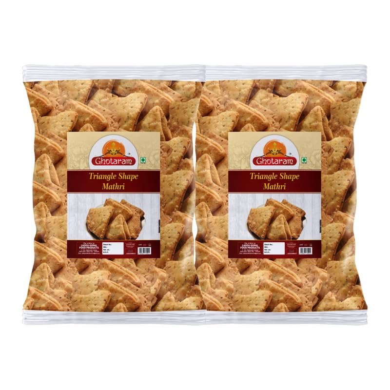 Ghotaram Bumbai Nagariya Homemade Ajwain Namkeen Mathi, Indian Masala Crispy Khasta Matthi, Healthy and Hygienic Snacks, Delightful Ready to Eat Mathri, Dahi Papdi Mathri-150g*2Pack