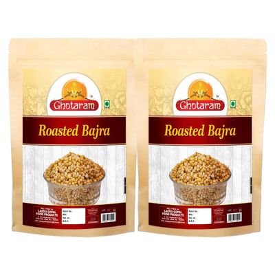 Ghotaram Roasted Bajra Puff Ready To Eat Healthy Low Calorie Snack (Vegan & Gluten Free), Travel Friendly Snacks Suitable for Vegetarians Diabetic Friendly Roasted Bajra Pearls-150g*2Pack