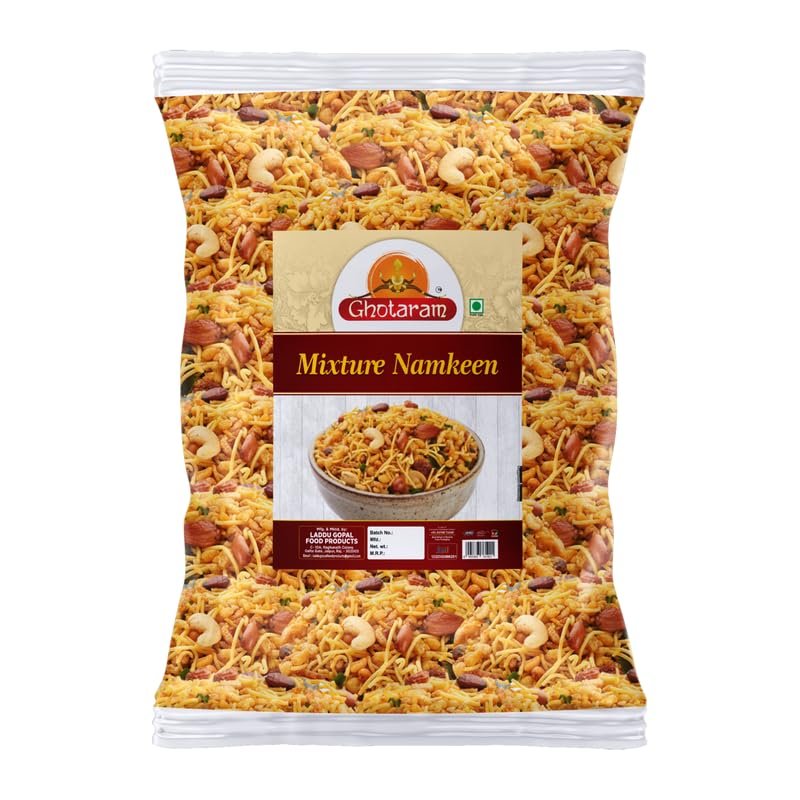 Ghotaram Namkeen - Bombay Mixture Cornflake Aloo Bhujia Bhujiya Dry Fruit Chivda Mixture Mix Namkeen, All Time Favourite Tasty Yummy Healthy Snack Festive Season Ready to eat Snack-350g*1Pack